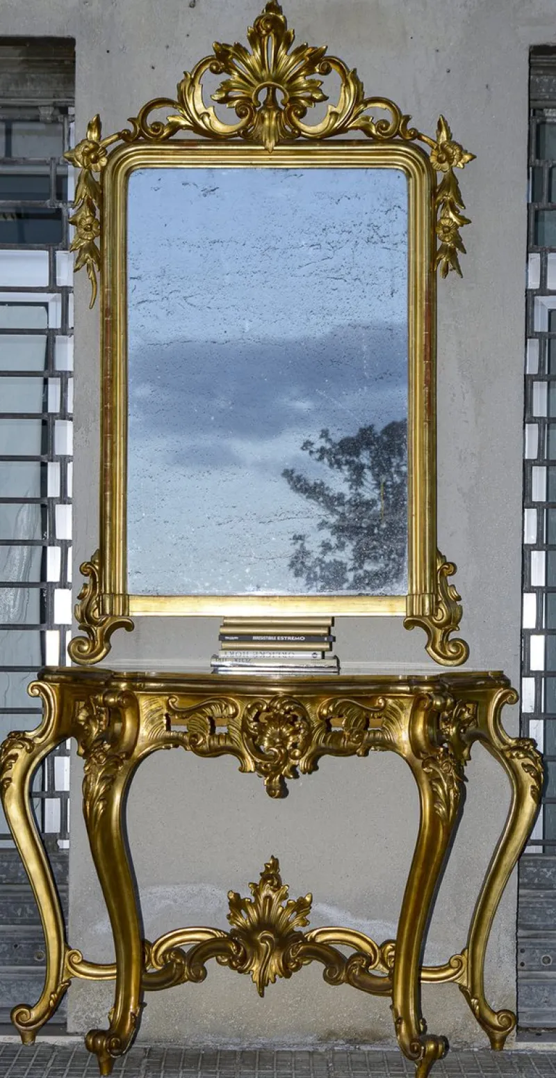 Outlet Pamono Second Half of the 20th Century Console with Mirror in Carved and Gilded Wood, France, 1890s, Set of 2