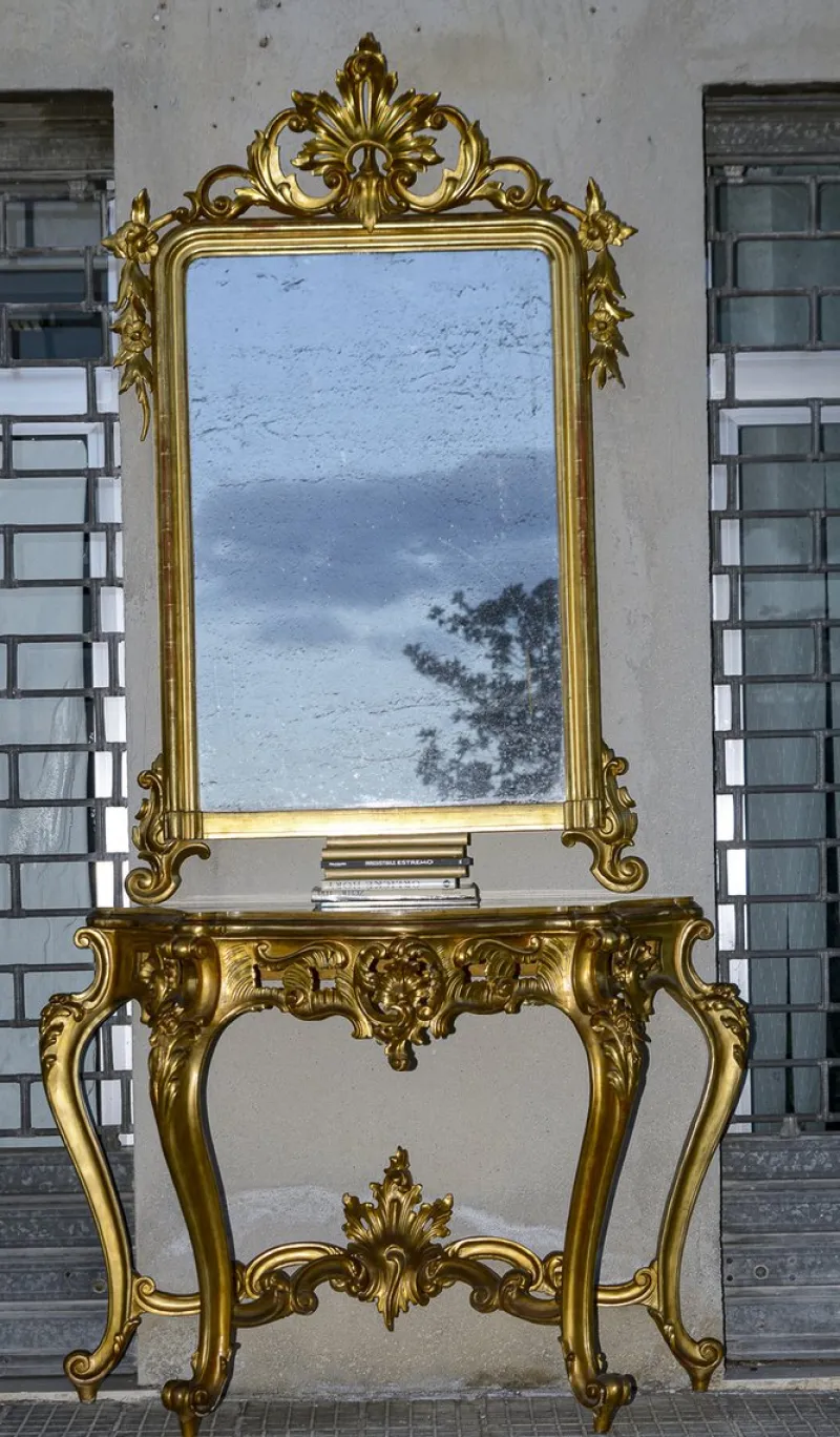 Outlet Pamono Second Half of the 20th Century Console with Mirror in Carved and Gilded Wood, France, 1890s, Set of 2