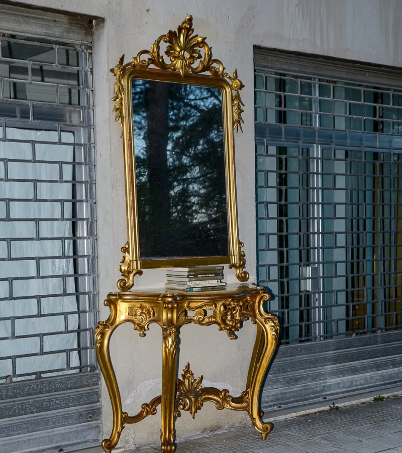 Outlet Pamono Second Half of the 20th Century Console with Mirror in Carved and Gilded Wood, France, 1890s, Set of 2
