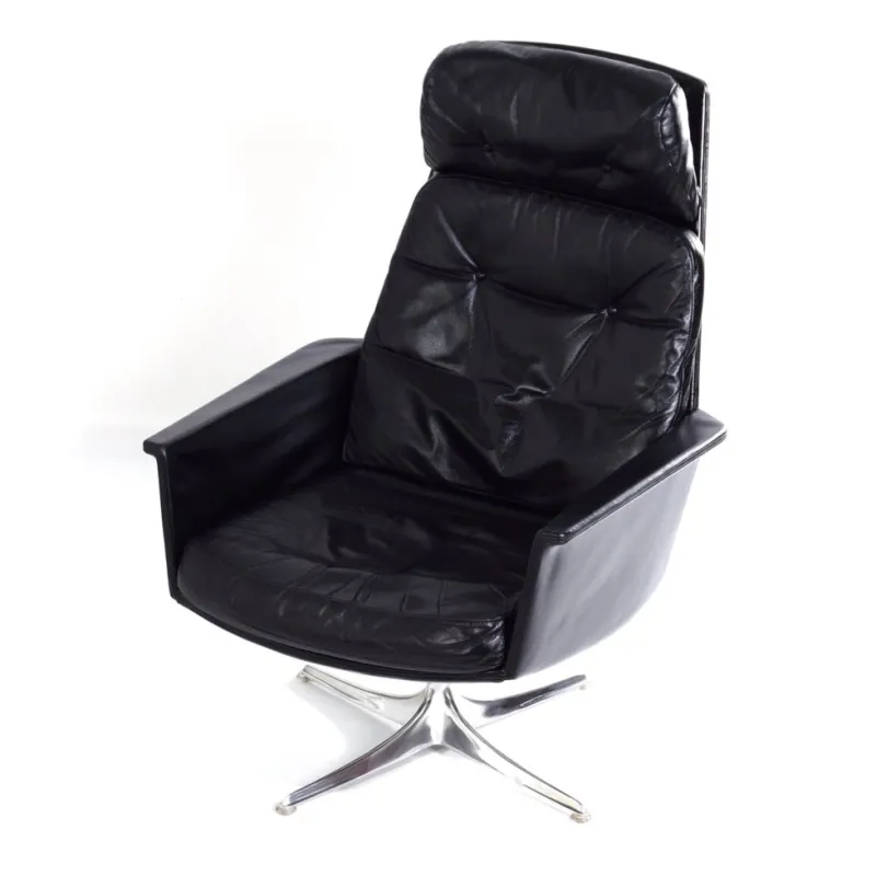 Best Pamono Sedia Swivel Chair in Black Leather attributed to Horst Brüning for Cor, 1960s