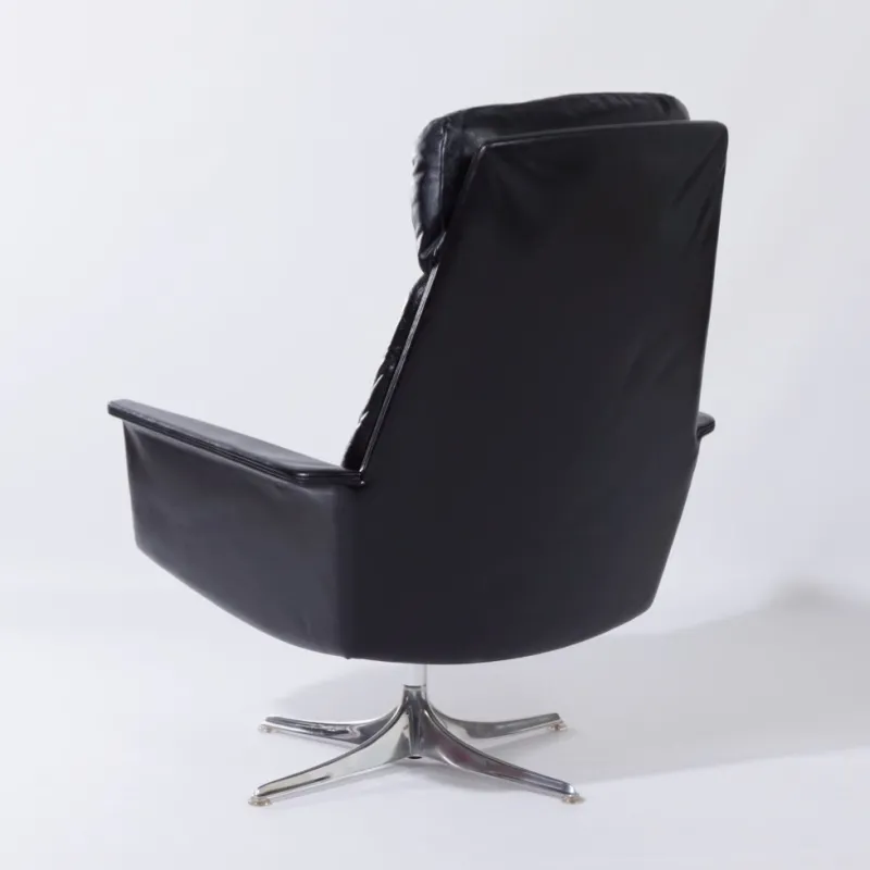Best Pamono Sedia Swivel Chair in Black Leather attributed to Horst Brüning for Cor, 1960s