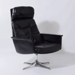 Best Pamono Sedia Swivel Chair in Black Leather attributed to Horst Brüning for Cor, 1960s