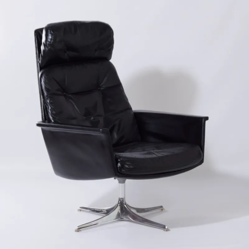 Best Pamono Sedia Swivel Chair in Black Leather attributed to Horst Brüning for Cor, 1960s