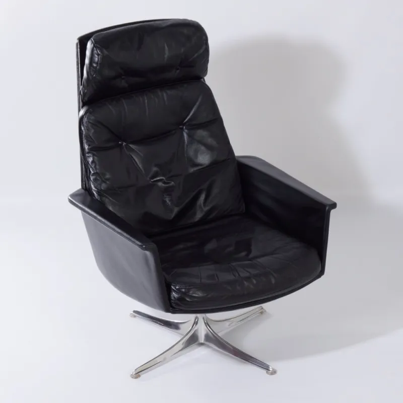 Best Pamono Sedia Swivel Chair in Black Leather attributed to Horst Brüning for Cor, 1960s