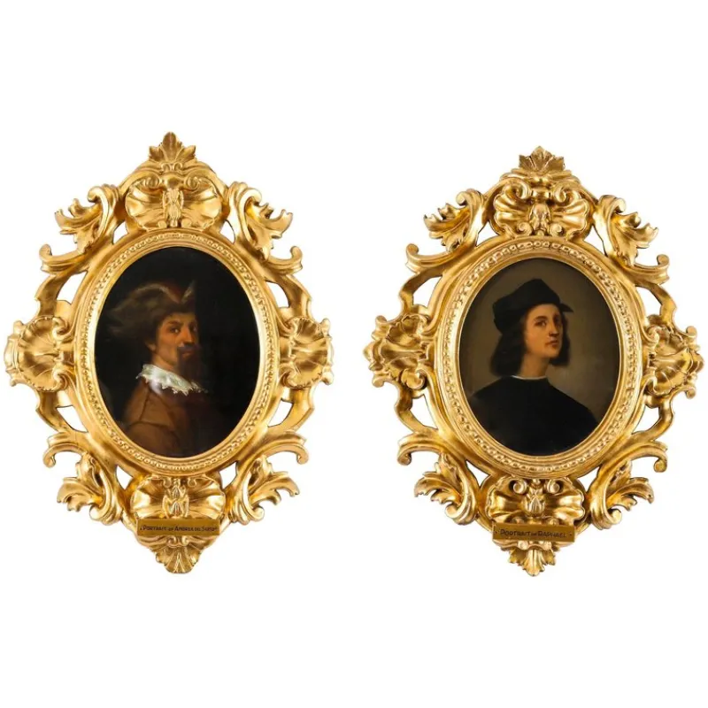 Online Pamono Self-Portraits of Raphael & Andrea del Sarto, 19th Century, Antique Oil on Panel Paintings, Framed, Set of 2