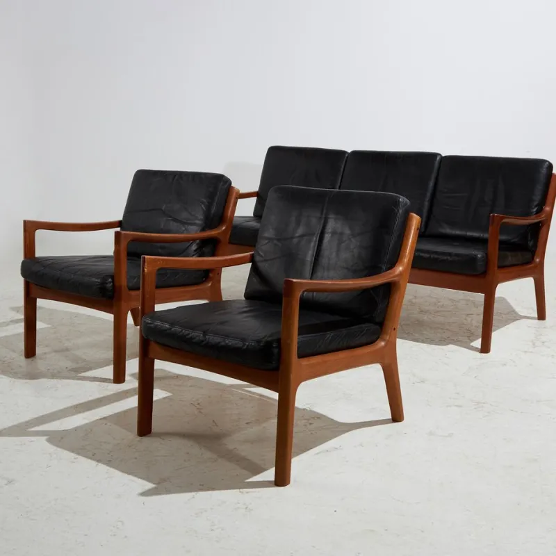 Outlet Pamono Senator Leather Sofa Set by Ole Wanscher for France & Søn, 1960s, Set of 3