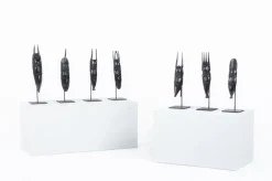 Pamono Senegalese Artist, Masks of the Seven Days of the Week, 1950, Ebony, Set of 7> Sculpture