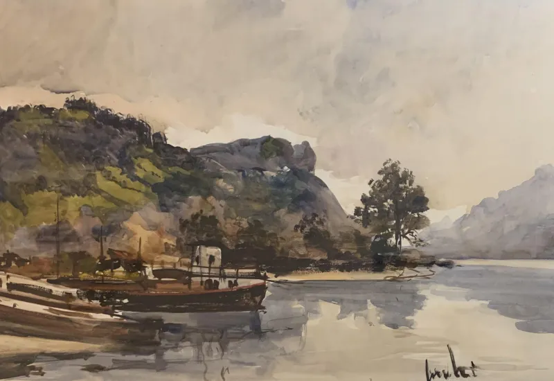 Pamono Sergio Cecchi, Paysage au bord de l'eau, 1954> Impressionist