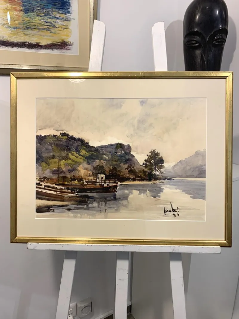 Pamono Sergio Cecchi, Paysage au bord de l'eau, 1954> Impressionist
