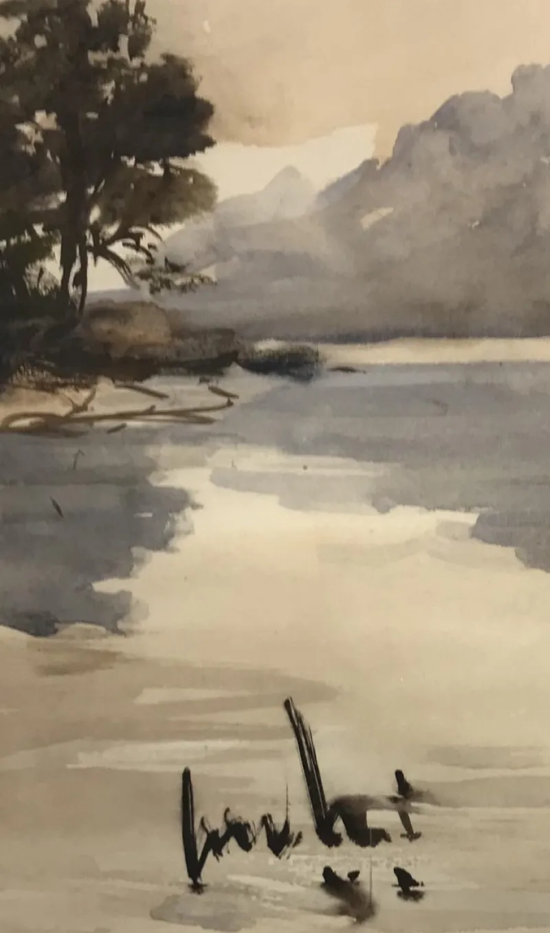 Pamono Sergio Cecchi, Paysage au bord de l'eau, 1954> Impressionist