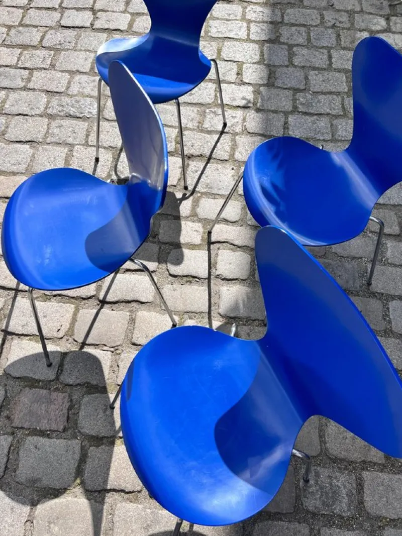 Pamono Series 7 Chairs in Royal Blue by Arne Jacobsen for Fritz Hansen, Set of 4> Side Chairs & Dining Chairs