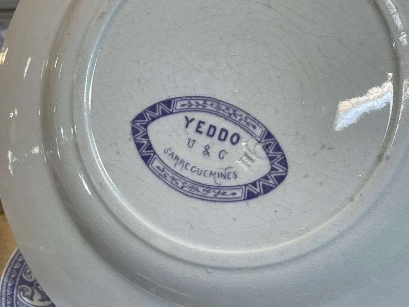 Pamono Service from Yeddo Sarreguemines, Early 20th Century, Set of 67> Dinner Plates & Bowls