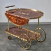 Pamono Serving Drink Bar Cart Trolley with Side Flaps in Marquetry Inlays, 1970s> Serving Bar Carts & Trolleys