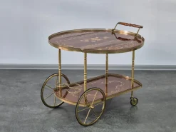 Pamono Serving Drink Bar Cart Trolley with Side Flaps in Marquetry Inlays, 1970s><noscript><img width=