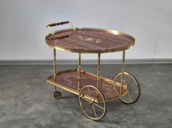 Pamono Serving Drink Bar Cart Trolley with Side Flaps in Marquetry Inlays, 1970s><noscript><img width=