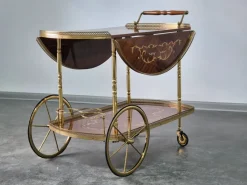 Pamono Serving Drink Bar Cart Trolley with Side Flaps in Marquetry Inlays, 1970s><noscript><img width=