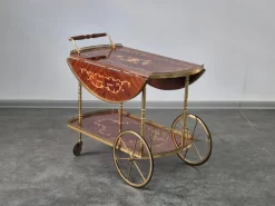 Pamono Serving Drink Bar Cart Trolley with Side Flaps in Marquetry Inlays, 1970s><noscript><img width=