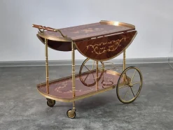 Pamono Serving Drink Bar Cart Trolley with Side Flaps in Marquetry Inlays, 1970s><noscript><img width=
