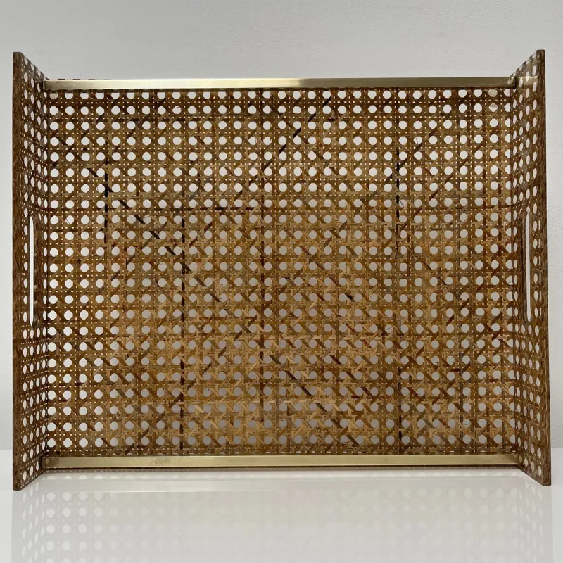 Pamono Serving Tray in Acrylic Glass, Cannage & Brass in the style of Christian Dior for Christian Dior> Trays