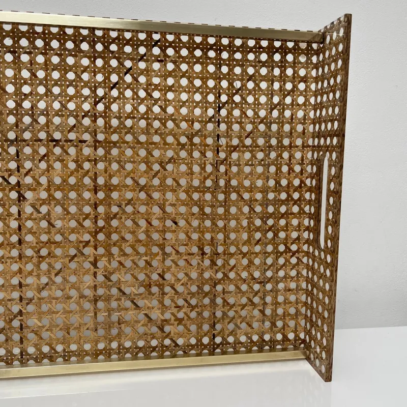 Pamono Serving Tray in Acrylic Glass, Cannage & Brass in the style of Christian Dior for Christian Dior> Trays
