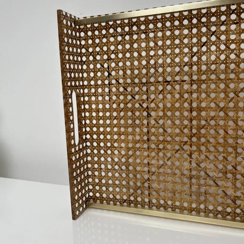 Pamono Serving Tray in Acrylic Glass, Cannage & Brass in the style of Christian Dior for Christian Dior> Trays