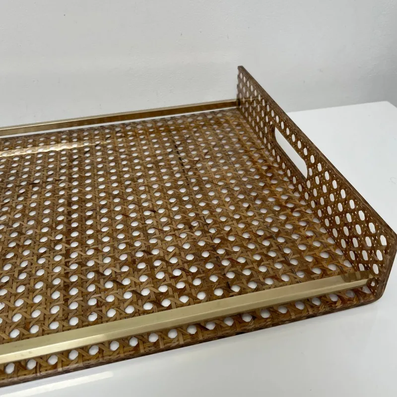 Pamono Serving Tray in Acrylic Glass, Cannage & Brass in the style of Christian Dior for Christian Dior> Trays