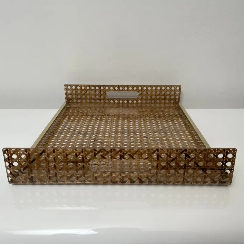 Pamono Serving Tray in Acrylic Glass, Cannage & Brass in the style of Christian Dior for Christian Dior> Trays