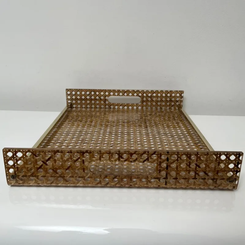 Pamono Serving Tray in Acrylic Glass, Cannage & Brass in the style of Christian Dior for Christian Dior> Trays