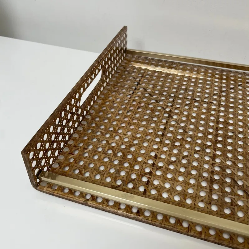 Pamono Serving Tray in Acrylic Glass, Cannage & Brass in the style of Christian Dior for Christian Dior> Trays