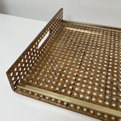 Pamono Serving Tray in Acrylic Glass, Cannage & Brass in the style of Christian Dior for Christian Dior><noscript><img width=