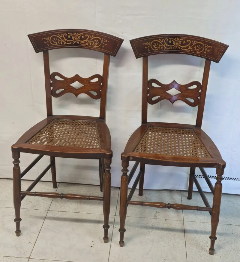 Pamono Set of Antique Mahogany Chairs with Maple Inlays, 1800s> Living Room Sets