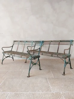 Pamono Set of Antique 19th Century Iron Garden Benches from Arras><noscript><img width=
