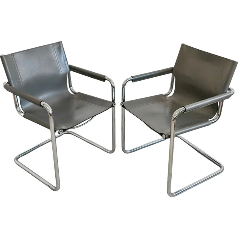 Hot Pamono Set of Bauhaus Leather Visitor Chairs by Mart Stam for Matteo Grassi, 1970s
