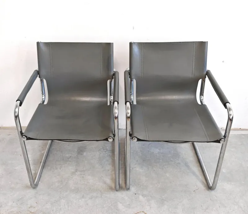 Hot Pamono Set of Bauhaus Leather Visitor Chairs by Mart Stam for Matteo Grassi, 1970s