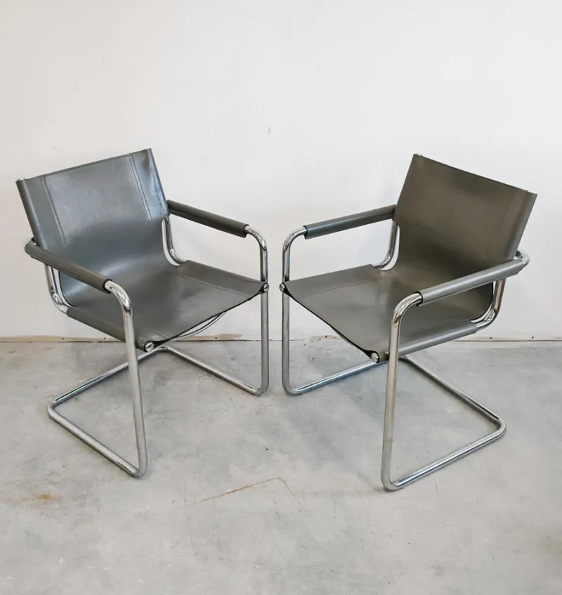Hot Pamono Set of Bauhaus Leather Visitor Chairs by Mart Stam for Matteo Grassi, 1970s