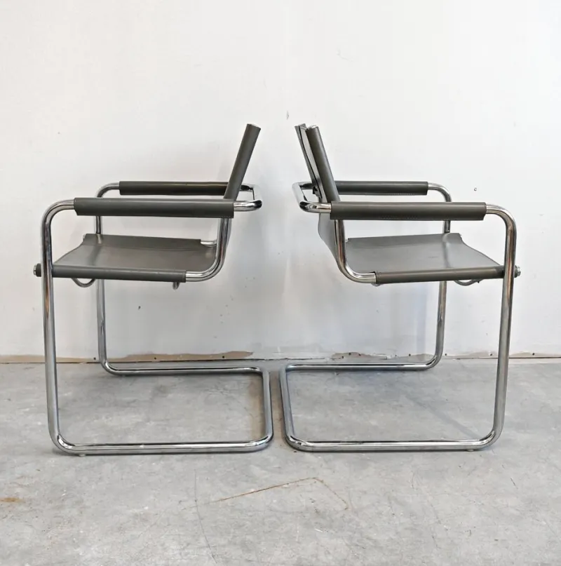 Hot Pamono Set of Bauhaus Leather Visitor Chairs by Mart Stam for Matteo Grassi, 1970s