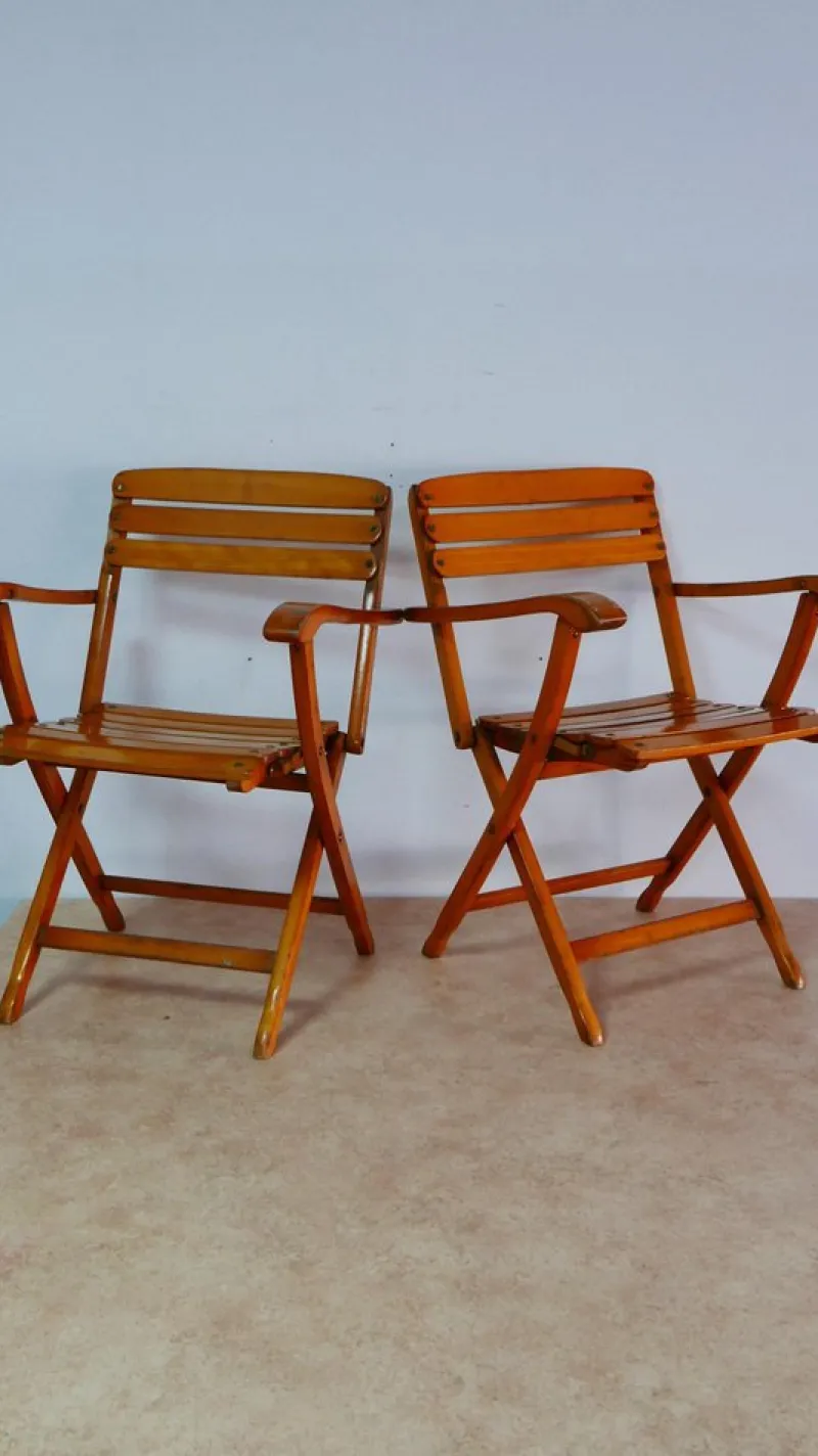 Pamono Set of Beech Wood Garden Armchairs by Sollinger, Germany, 1940> Garden Seating