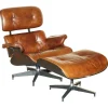 Discount Pamono Set of Brown Leather Lounge Chair and Ottoman with Bentwood Frame