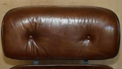 Discount Pamono Set of Brown Leather Lounge Chair and Ottoman with Bentwood Frame