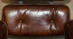Discount Pamono Set of Brown Leather Lounge Chair and Ottoman with Bentwood Frame