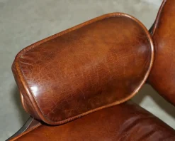 Discount Pamono Set of Brown Leather Lounge Chair and Ottoman with Bentwood Frame