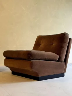 New Pamono Set of Brown Velvet Sofa and Lounge Chair by Paolo Caliari for Cassina, 1960s