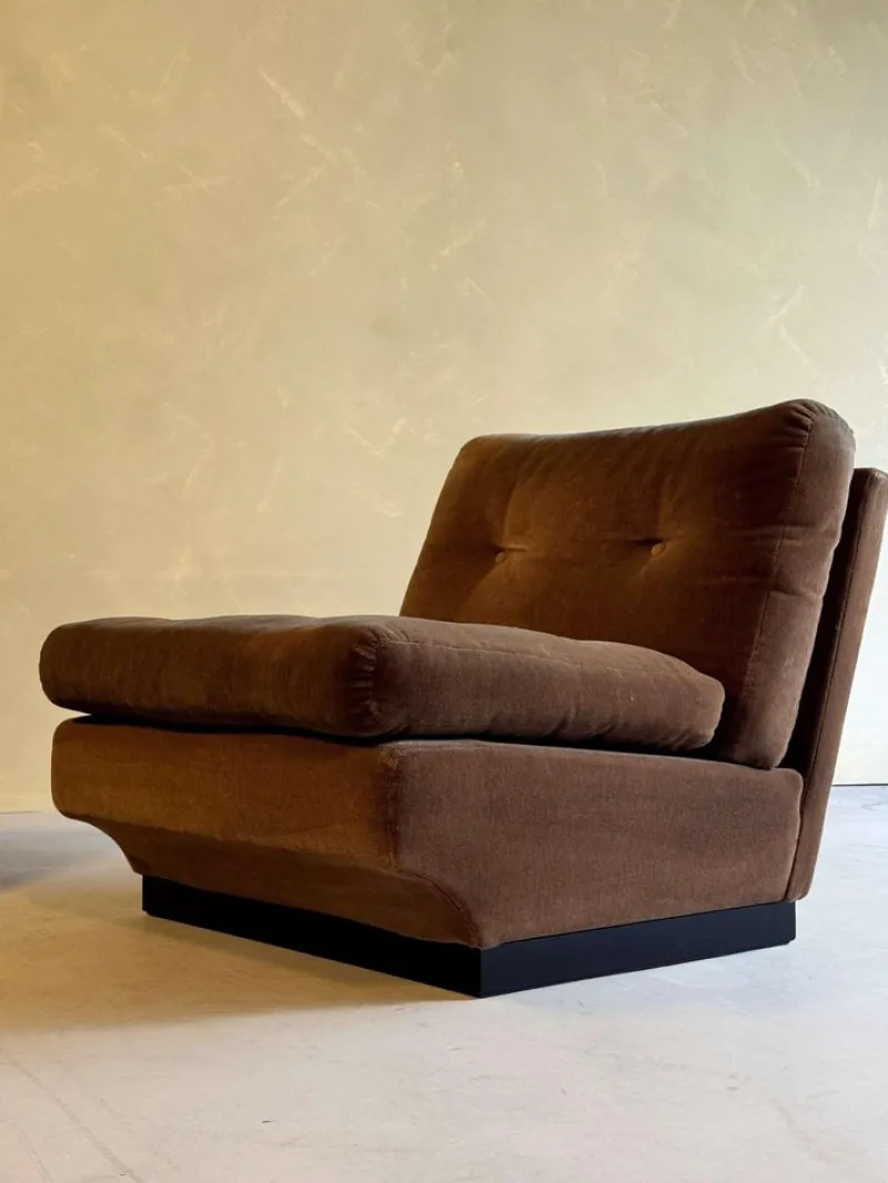 New Pamono Set of Brown Velvet Sofa and Lounge Chair by Paolo Caliari for Cassina, 1960s