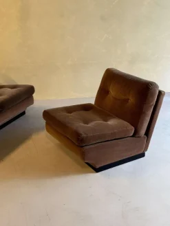 New Pamono Set of Brown Velvet Sofa and Lounge Chair by Paolo Caliari for Cassina, 1960s