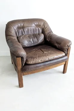 Sale Pamono Set of Brutalist Leather Sofa & Lounge Chair by Hain & Thome, 1970s