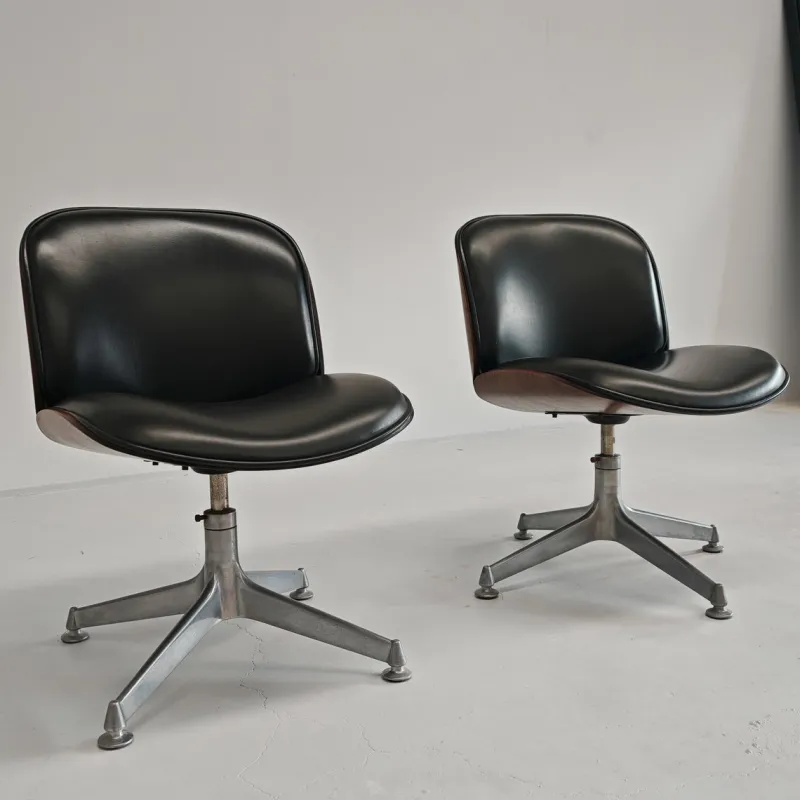 Discount Pamono Set of Chairs in Black Eco-Leather and Walnut from Mim Roma, 1960s