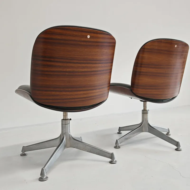 Discount Pamono Set of Chairs in Black Eco-Leather and Walnut from Mim Roma, 1960s