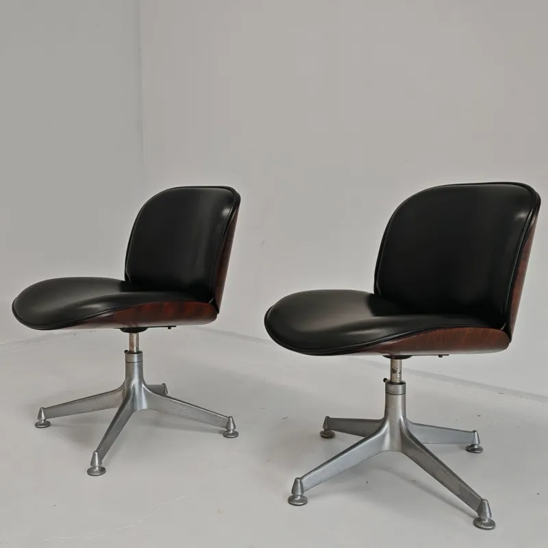 Discount Pamono Set of Chairs in Black Eco-Leather and Walnut from Mim Roma, 1960s