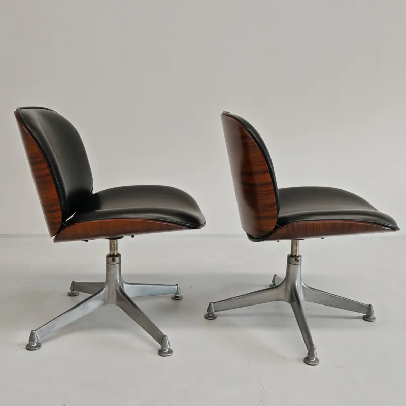 Discount Pamono Set of Chairs in Black Eco-Leather and Walnut from Mim Roma, 1960s