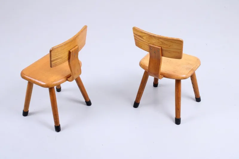 Pamono Set of Children's Chairs in Beech Wood by VD Woude, 1950s> Children's Chairs